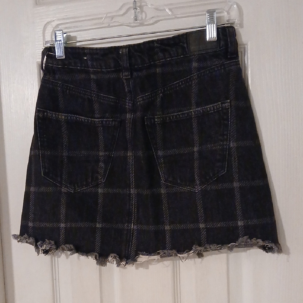 Plaid Black Denim Skirt